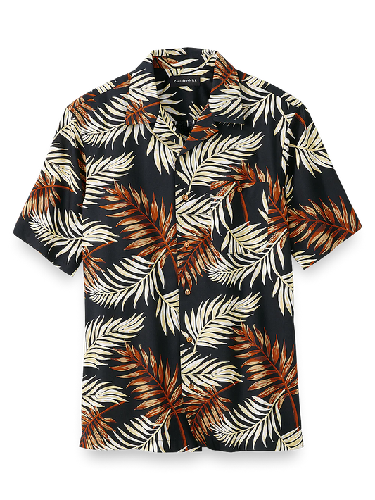 Cotton Tropical Print Casual Shirt - Black Multi