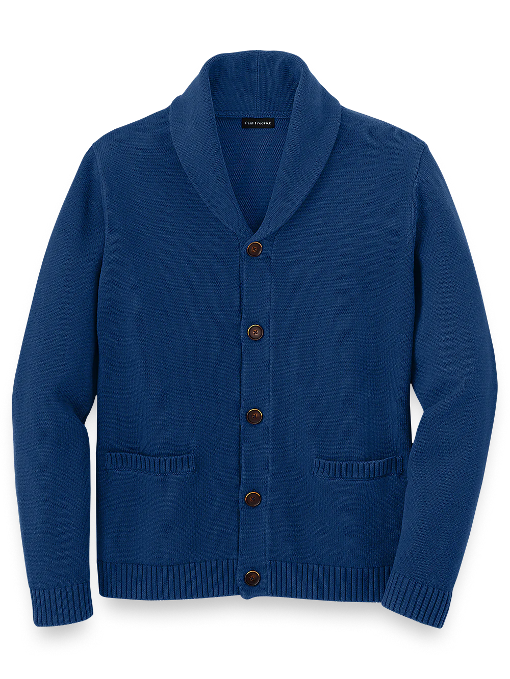 Cotton Button Front Shawl Collar Cardigan - Navy