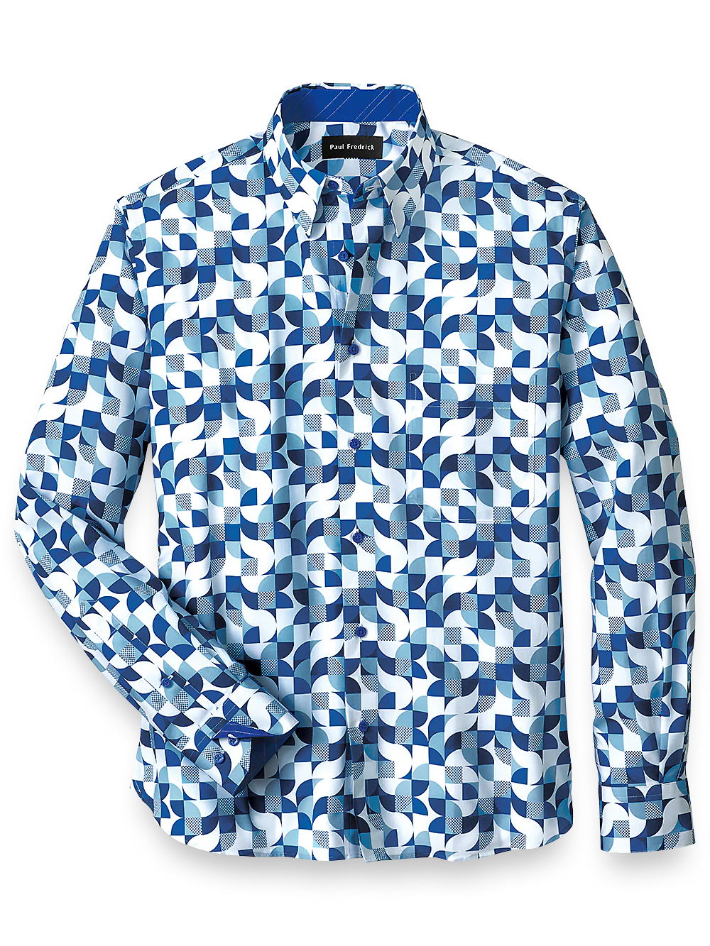 Cotton Deco Print Casual Shirt With Contrast Trim - Blue