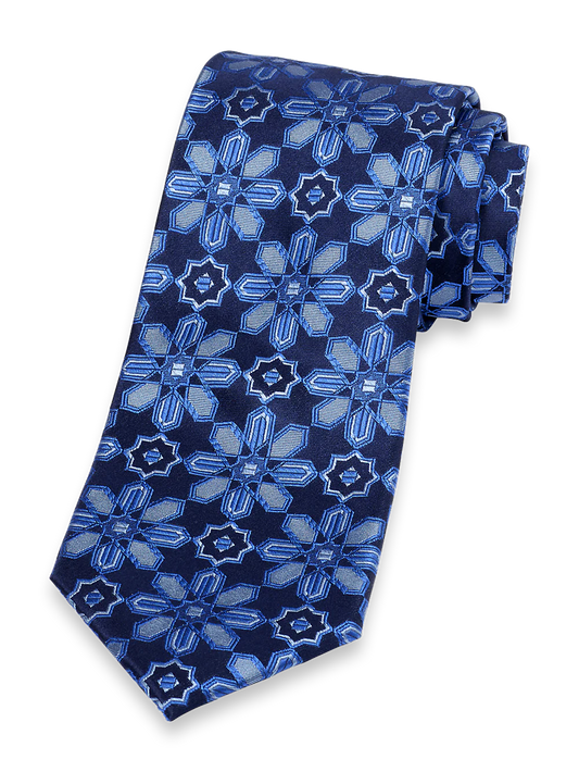 Floral Woven Silk Tie - Navy