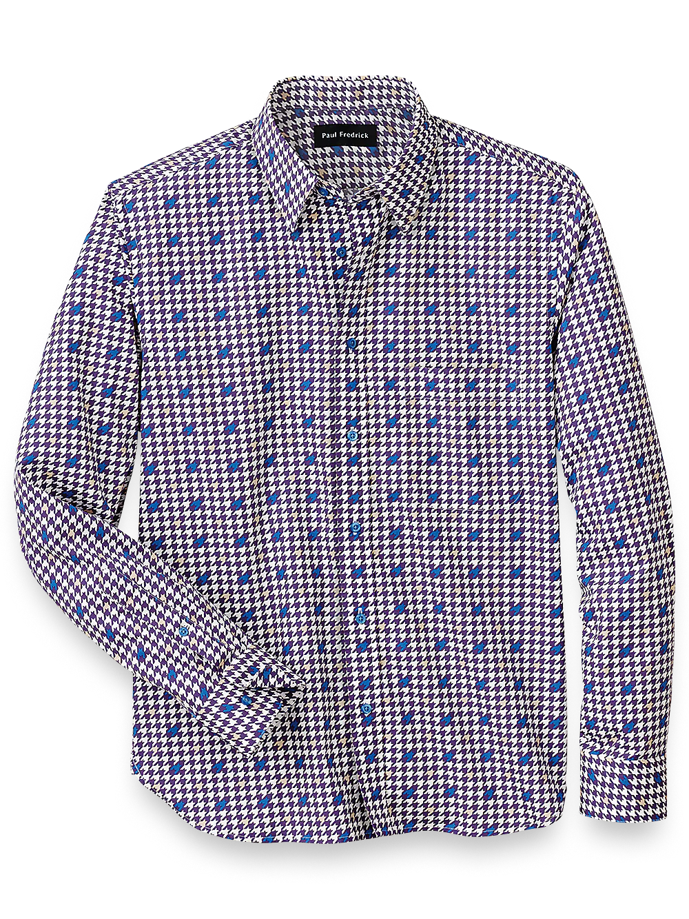 Cotton Houndstooth Print Casual Shirt - Purple