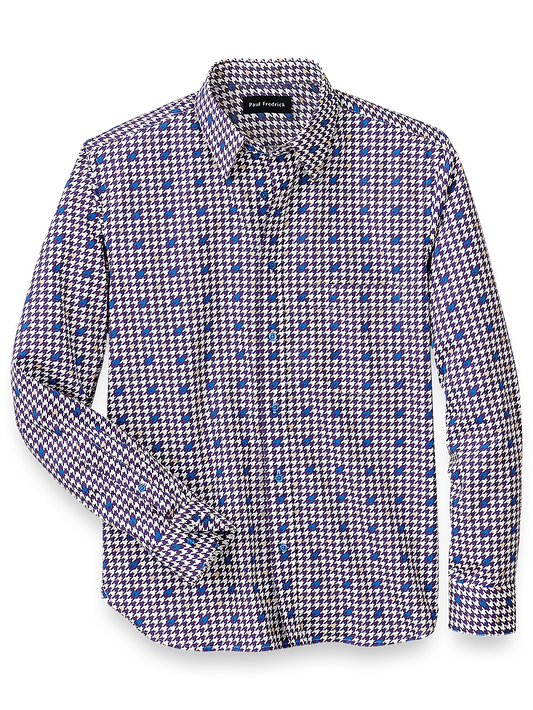 Cotton Houndstooth Print Casual Shirt - Purple