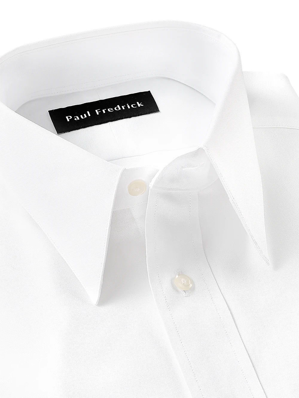 Pure Cotton Pinpoint Solid Color Edge-stitched Straight Collar Dress Shirt - White