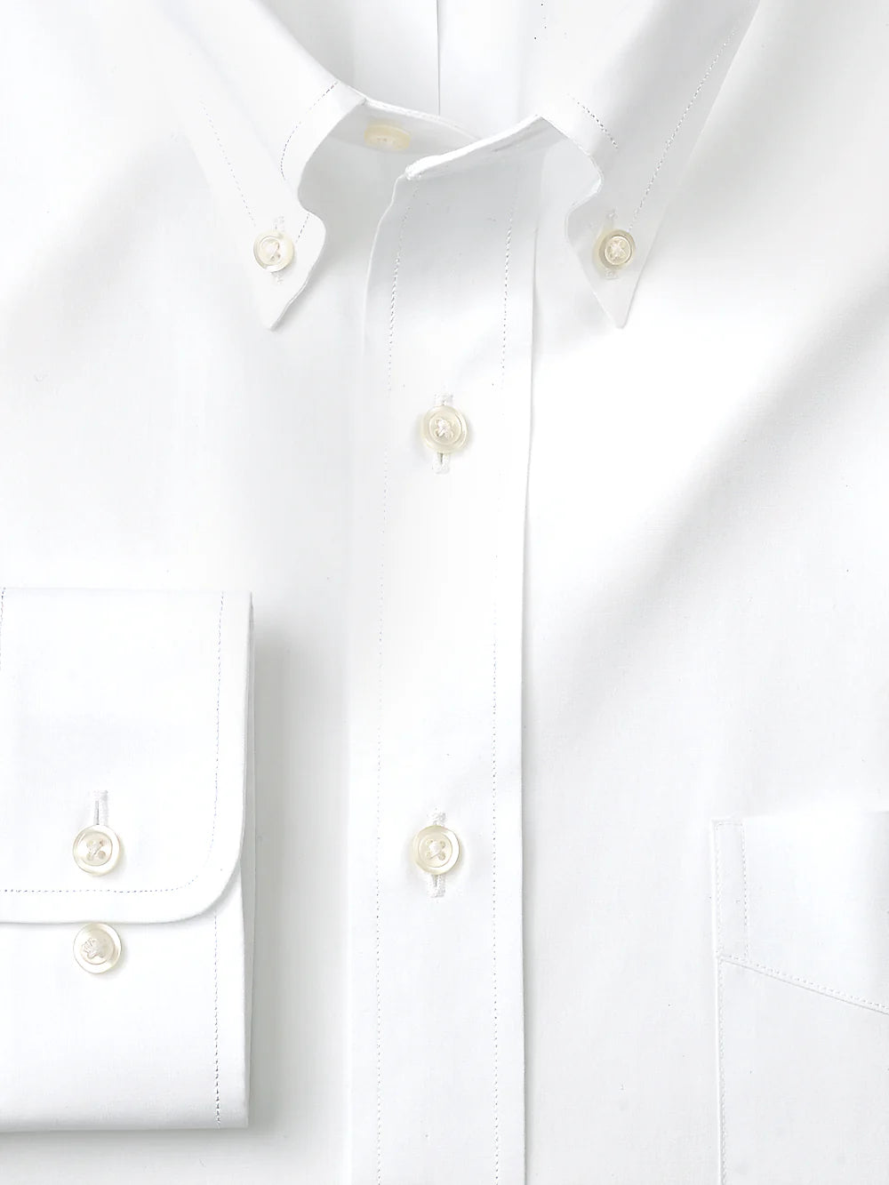 Slim Fit Pure Cotton Broadcloth Solid Color Button Down Collar Dress Shirt - White