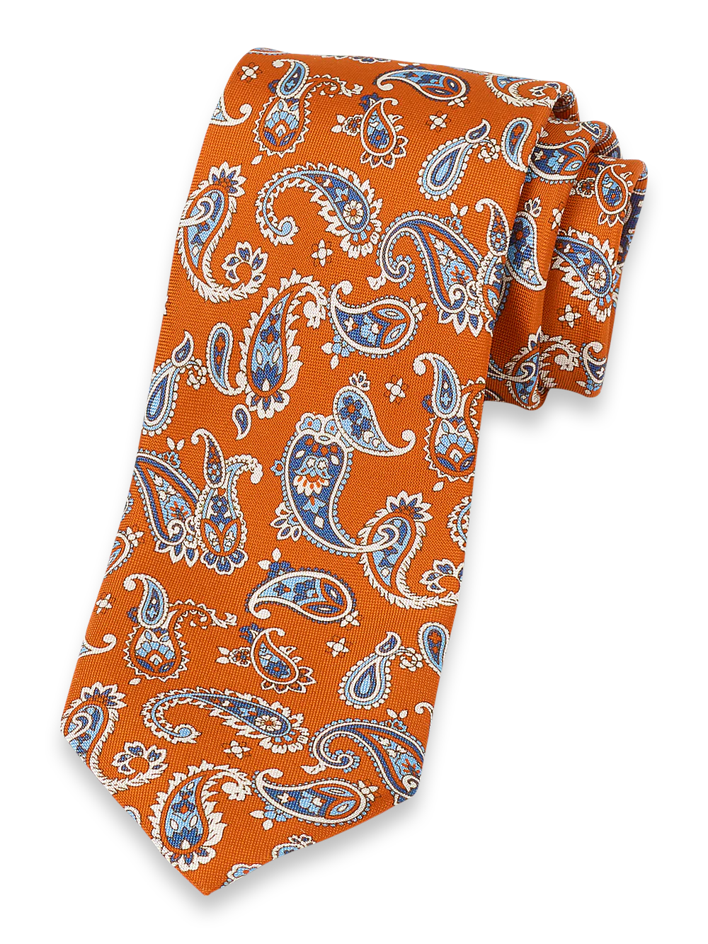 Paisley Woven Silk Tie - Orange/blue