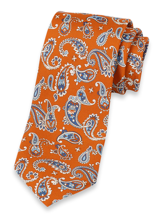 Paisley Woven Silk Tie - Orange/blue