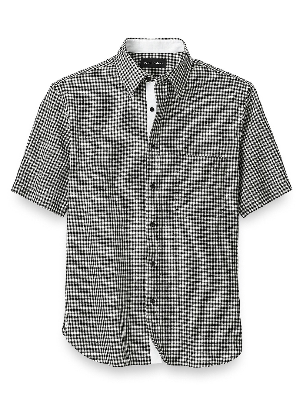 Linen Gingham Check Casual Shirt - Black