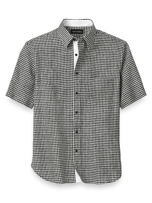 Linen Gingham Check Casual Shirt - Black