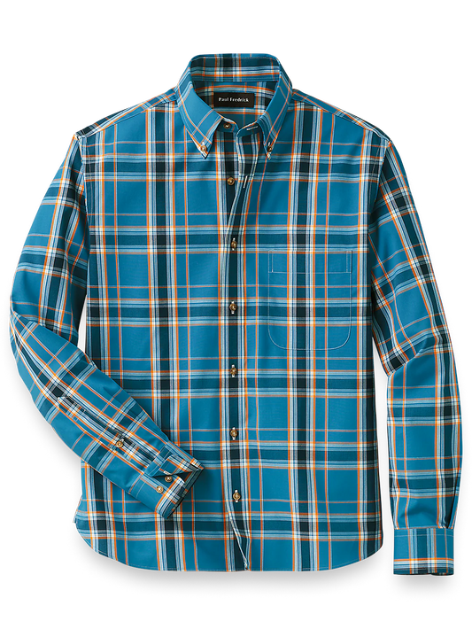 Cotton Plaid Casual Shirt - Teal