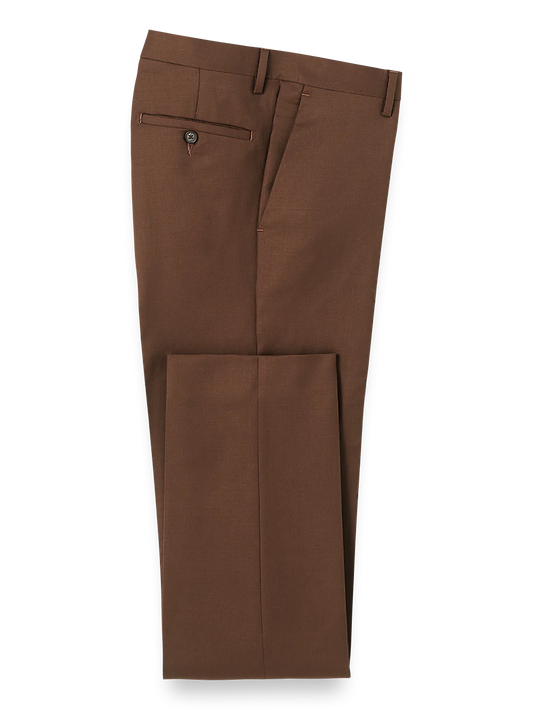 Wool Gabardine Flat Front Pants - Brown