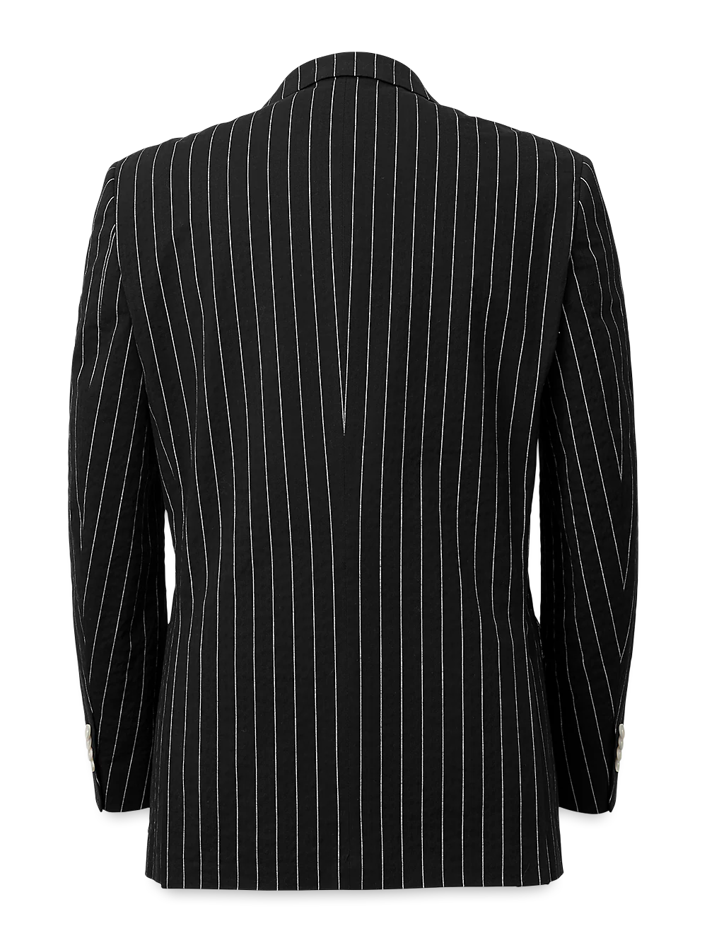 Cotton Stretch Seersucker Pinstripe Peak Lapel Suit Jacket - Black