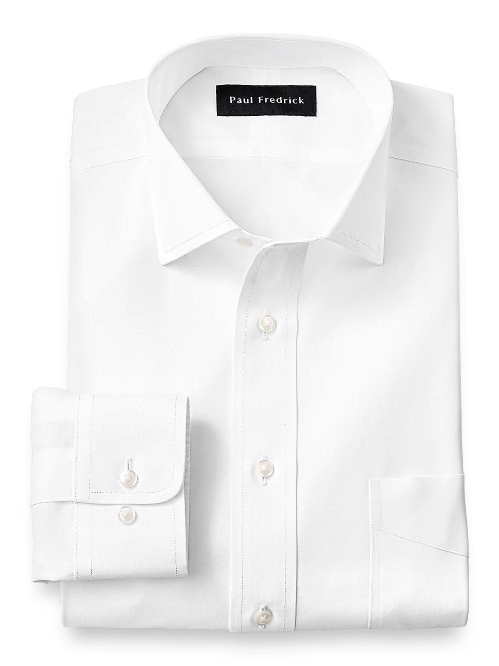 Supima Non-Iron Cotton Solid Color Spread Collar Dress Shirt - White