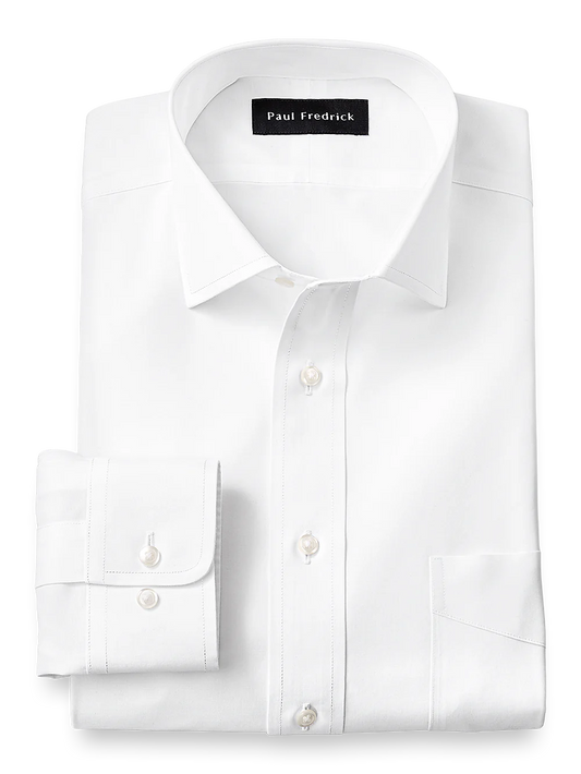 Supima Non-Iron Cotton Solid Color Spread Collar Dress Shirt - White