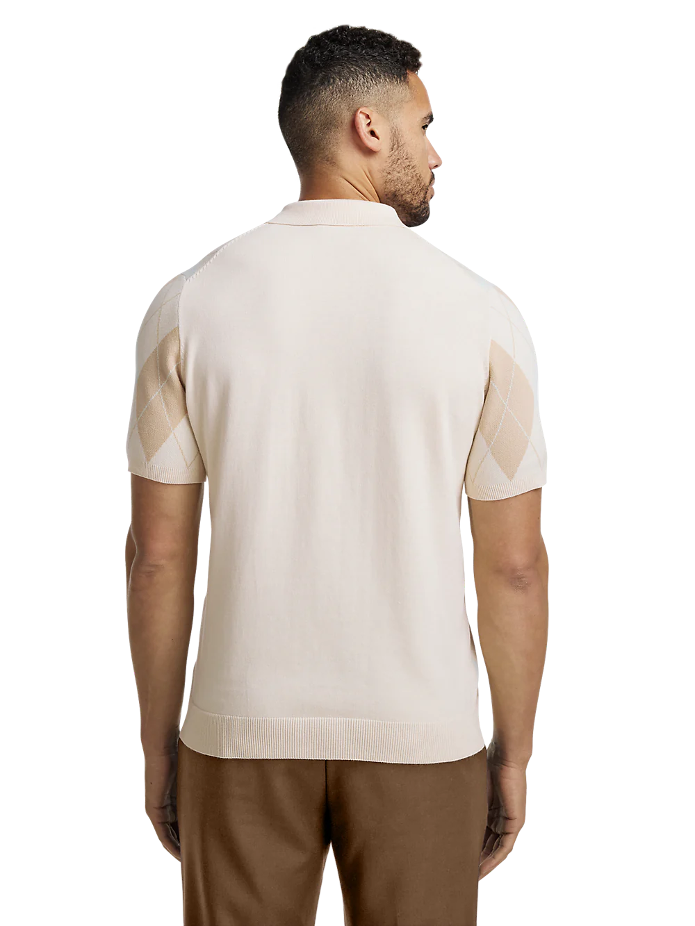 Cotton V-neck Polo - Ivory/aqua