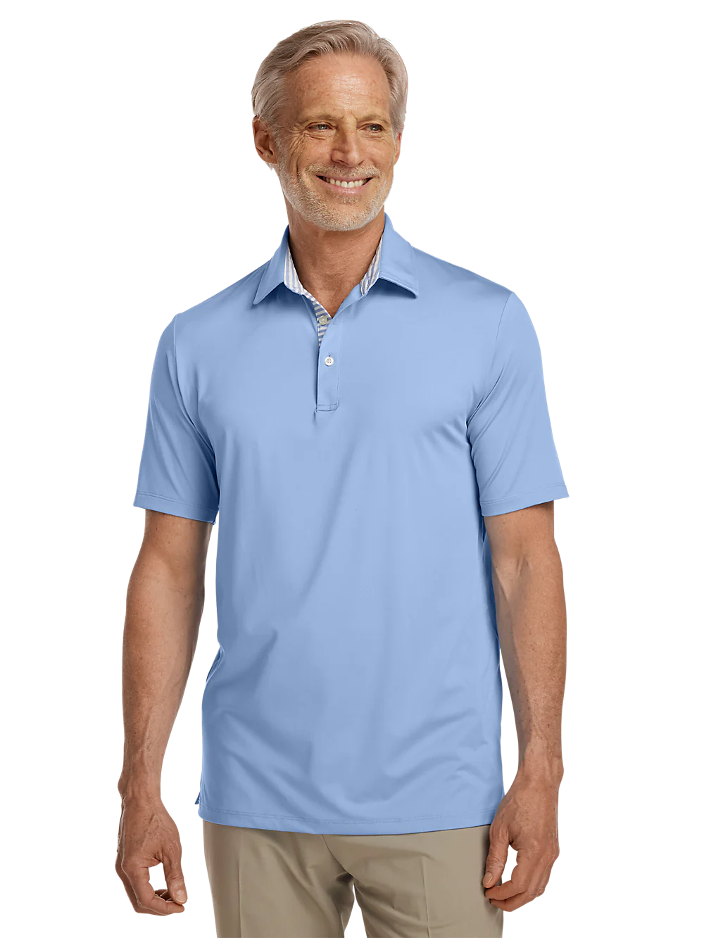 Performance Blend Three Button Polo - Light Blue