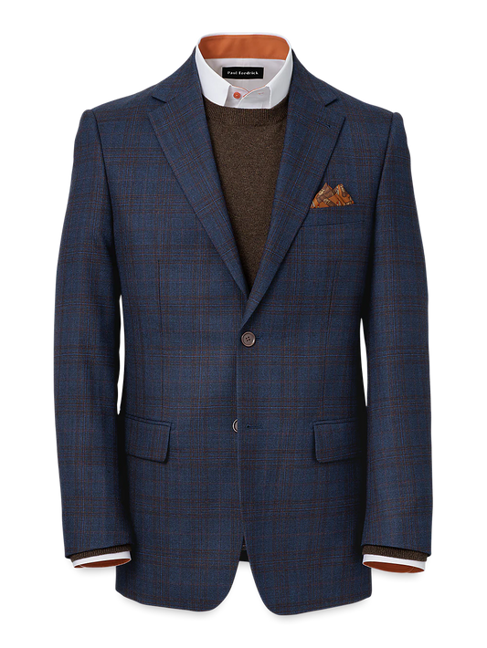 Wool Plaid Single Breasted Notch Lapel Suit Jacket - Blue/brown