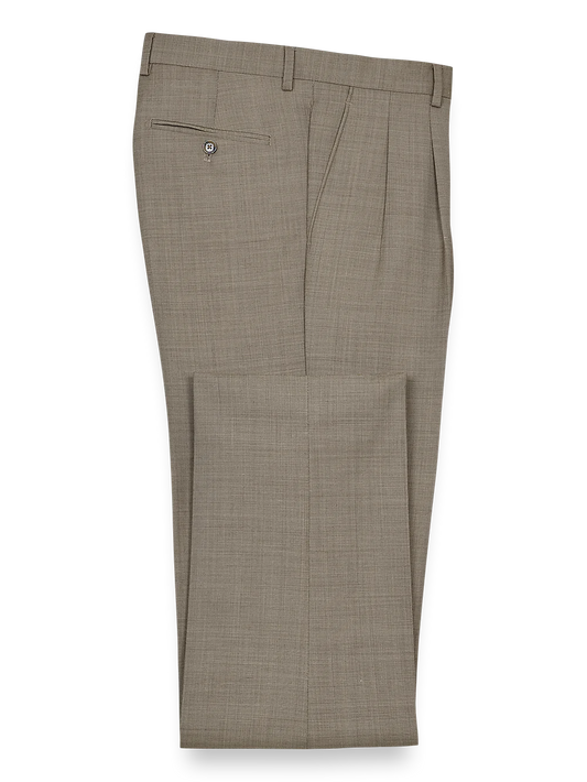 Sharkskin Pleated Pants - Tan