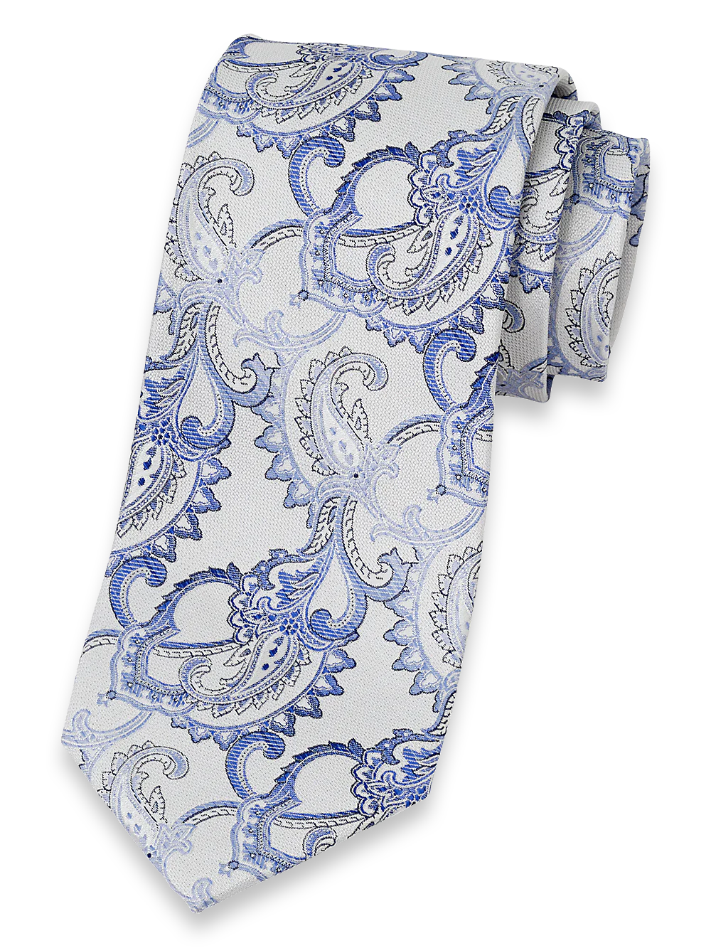 Paisley Woven Silk Tie - White/blue