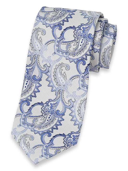 Paisley Woven Silk Tie - White/blue