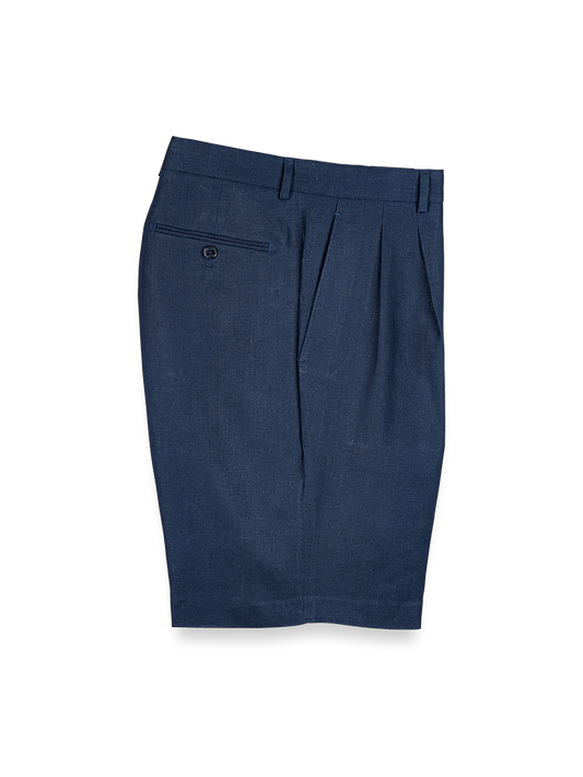 Linen Pleated Shorts - Navy