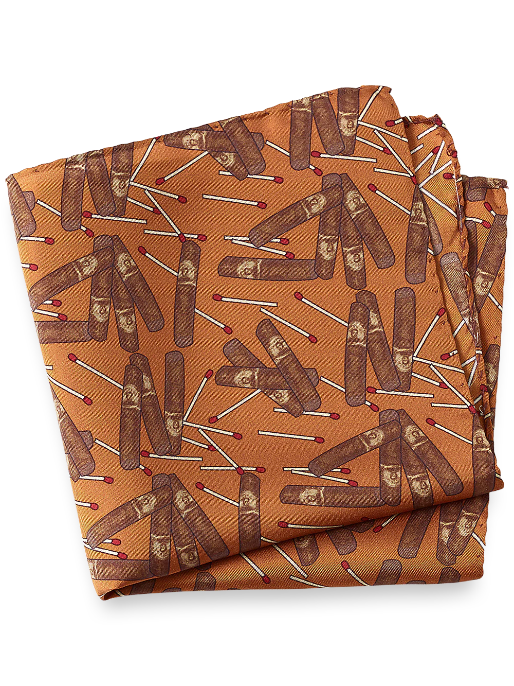 Cigar Motif Silk Pocket Square - Rust