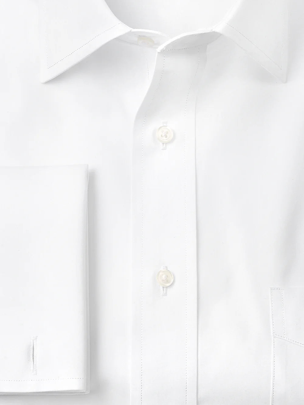 Pure Cotton Broadcloth Spread Collar French Cuff Dress Shirt - White