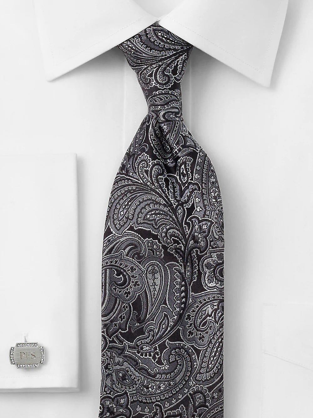 Paisley Woven Silk Tie - Black/grey