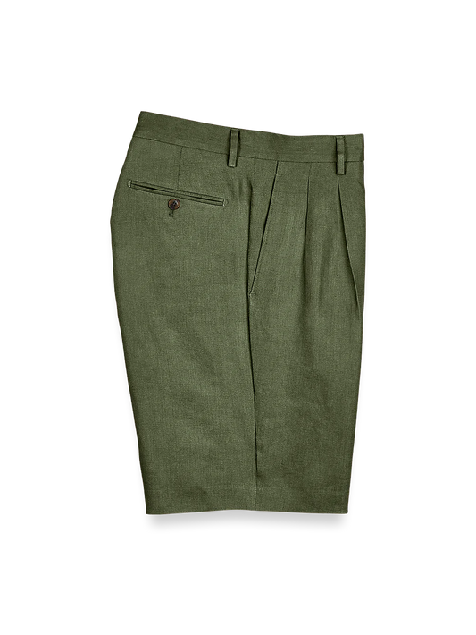 Linen Pleated Shorts - Olive