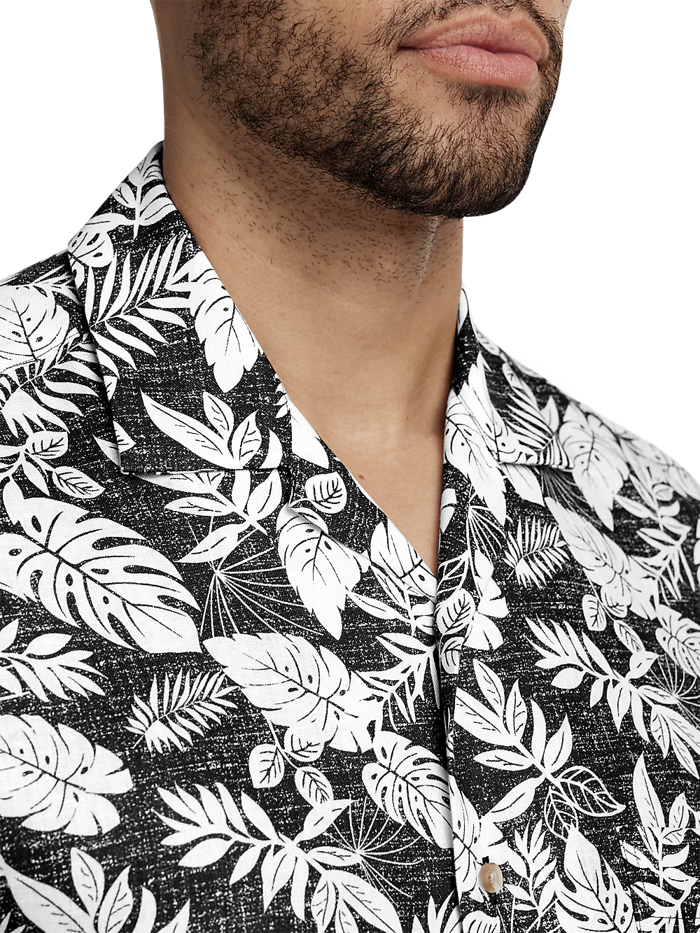 Linen Botanical Print Casual Shirt - Black/white