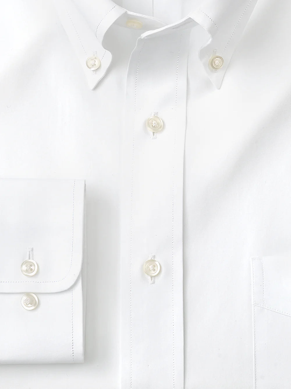 Pure Cotton Broadcloth Solid Color Button Down Collar Dress Shirt - White