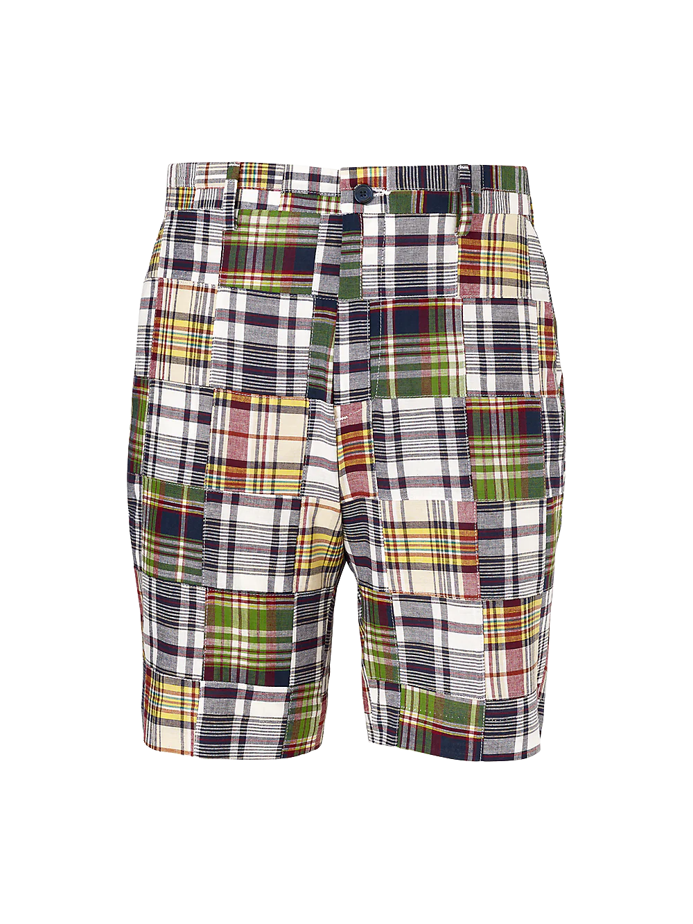 Cotton Madras Flat Front Shorts - Blue Multi