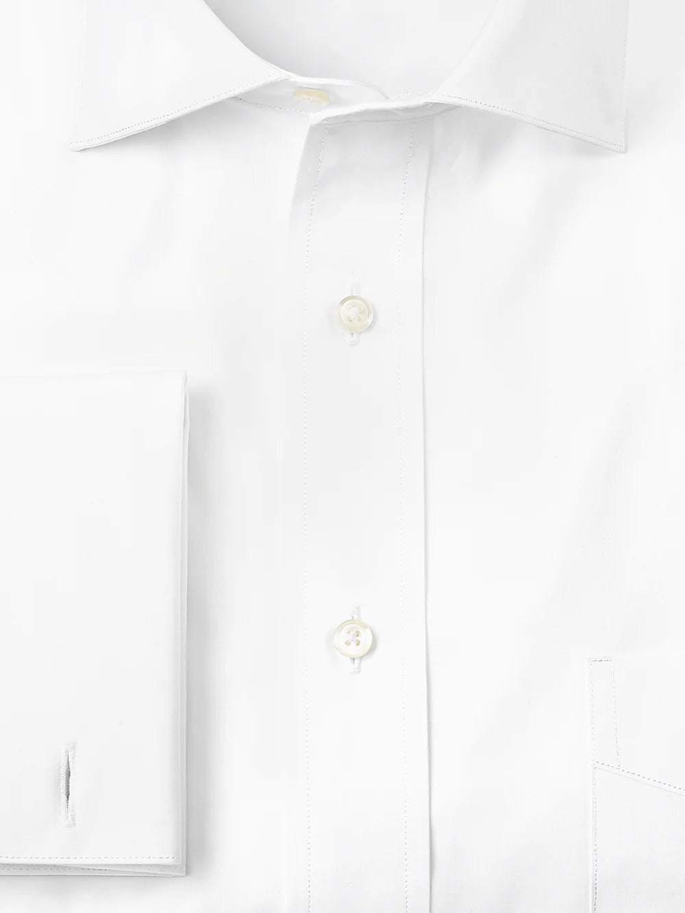 Pure Cotton Broadcloth Solid Color Cutaway Spread Collar French Cuff Dress Shirt� - White