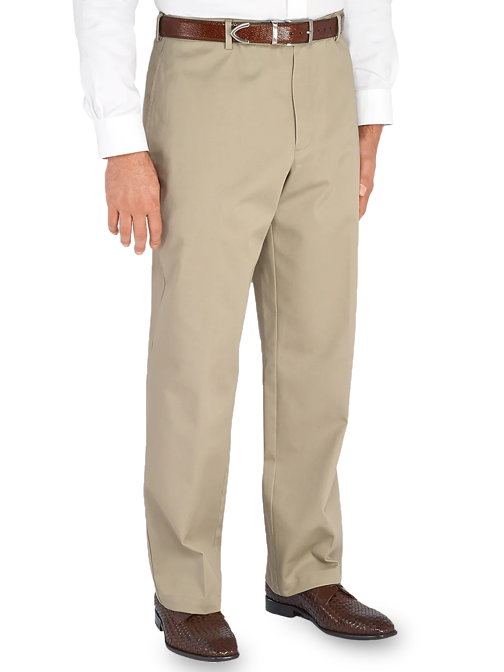 Non-Iron Cotton Chino Flat Front Pants - Khaki