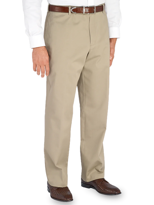 Non-Iron Cotton Chino Flat Front Pants - Khaki