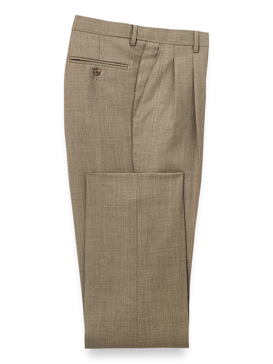 Wool Sharkskin Pleated Pants - Light Brown