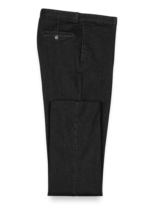 Flat Front Denim Pants - Black