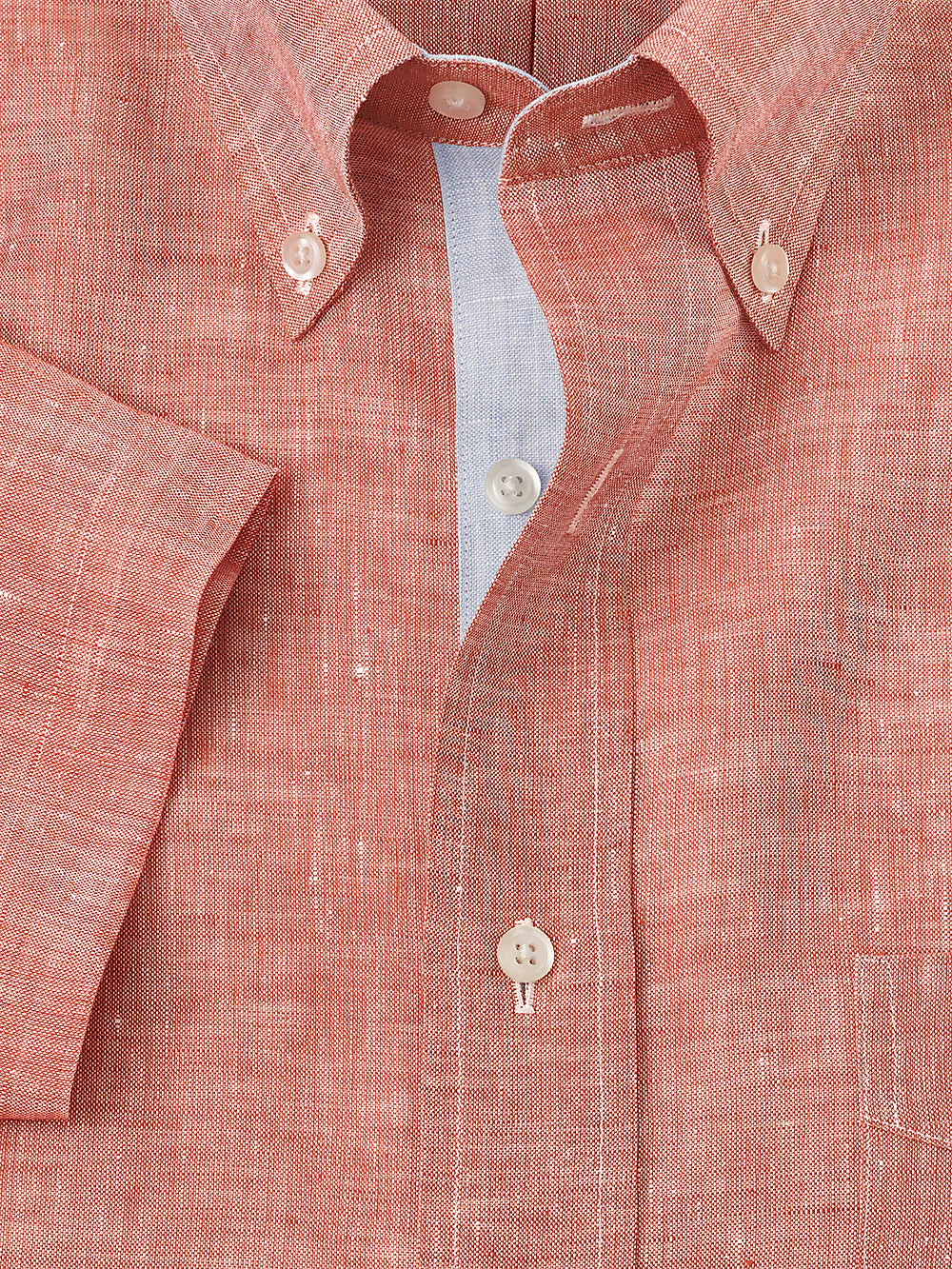 Non-Iron Linen Solid Dress Shirt With Contrast Trim - Coral