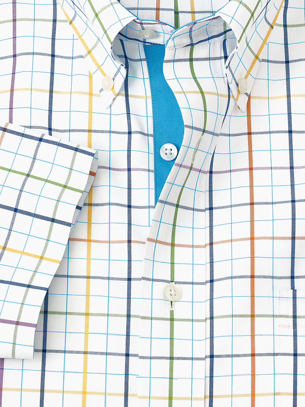 Comfort Stretch Non-Iron Tattersall Dress Shirt With Contrast Trim - Multi