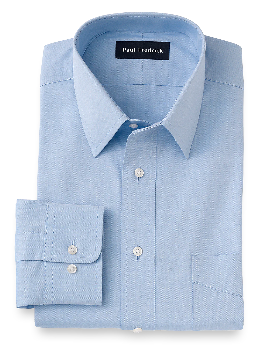 Pure Cotton Pinpoint Solid Color Straight Collar Dress Shirt - Blue