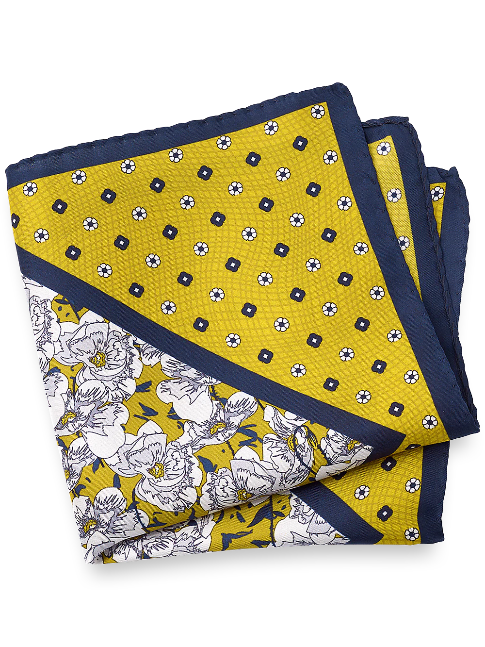 Medallion Silk Pocket Square - Gold/navy