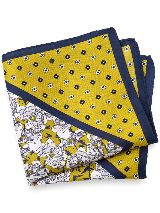 Medallion Silk Pocket Square - Gold/navy