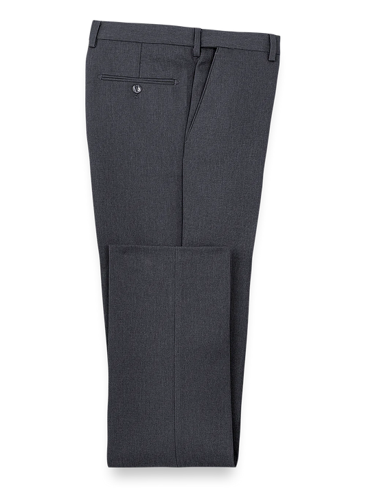 Microfiber Herringbone Flat Front Pants - Grey