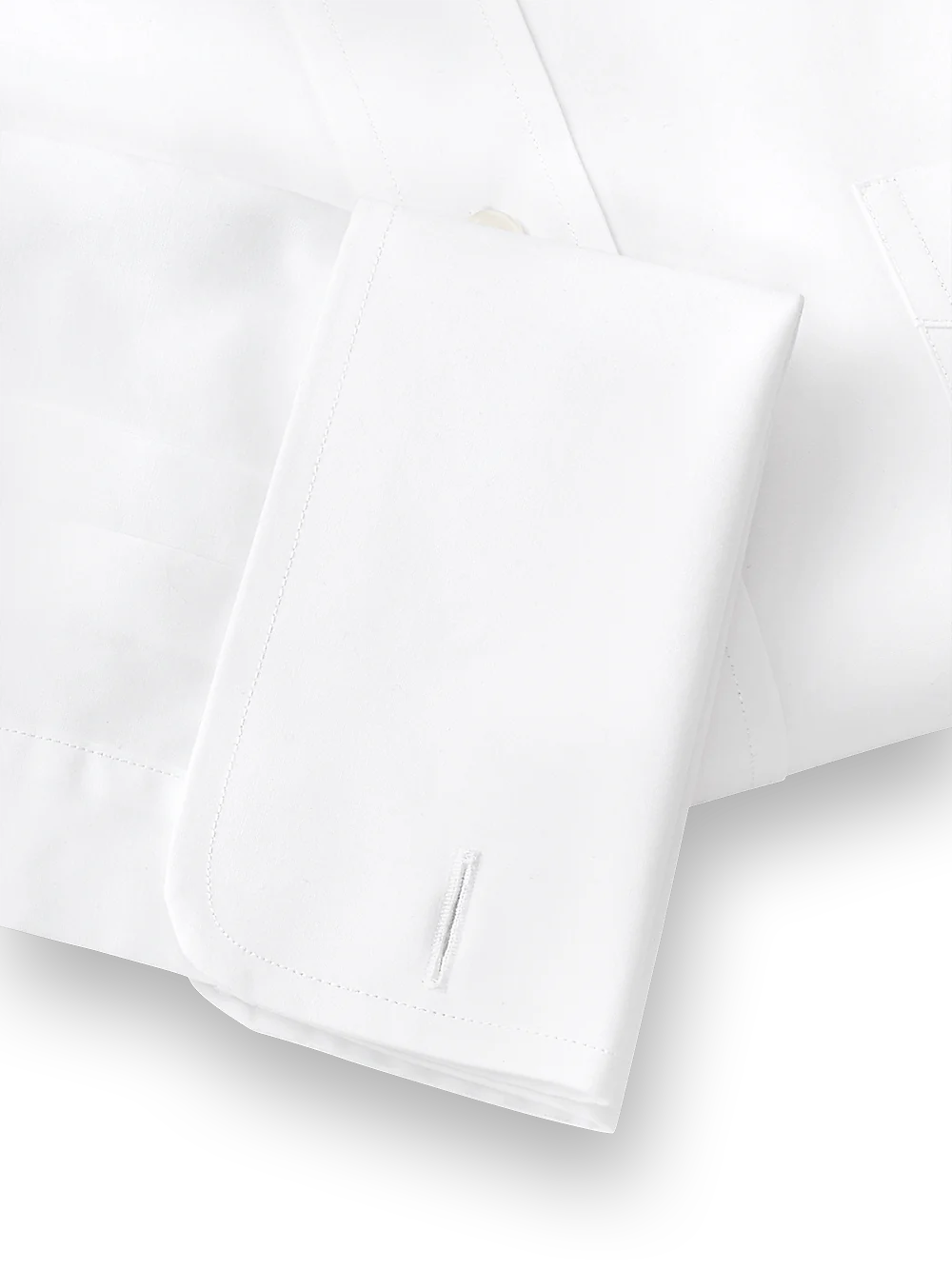 Pure Cotton Broadcloth Solid Color Straight Collar French Cuff Dress Shirt - White