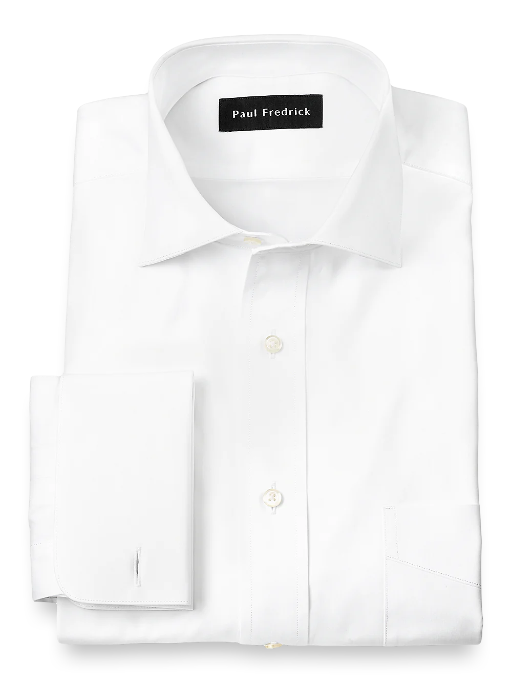 Pure Cotton Broadcloth Solid Color Cutaway Spread Collar French Cuff Dress Shirt� - White