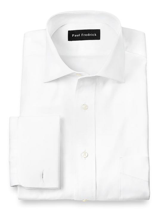 Pure Cotton Broadcloth Solid Color Cutaway Spread Collar French Cuff Dress Shirt� - White