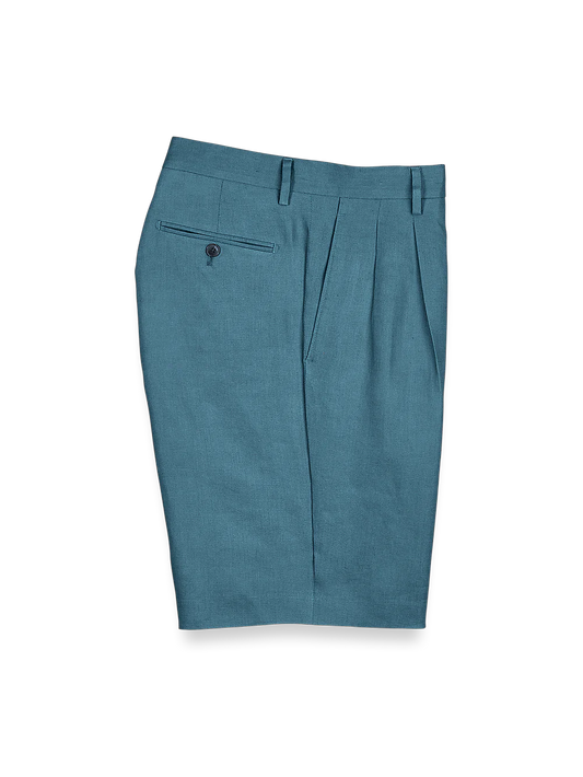 Linen Pleated Shorts - Teal