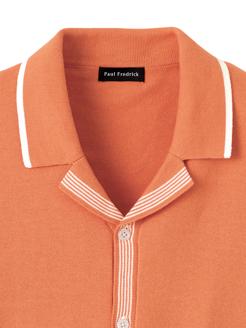 Cotton Button Front Camp Collar Sweater - Orange