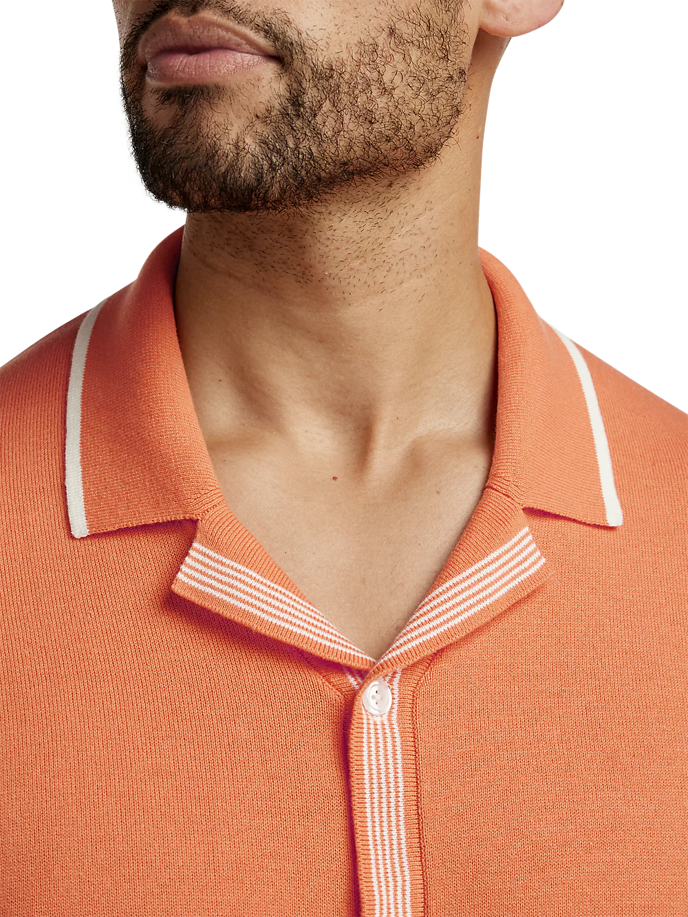 Cotton Button Front Camp Collar Sweater - Orange