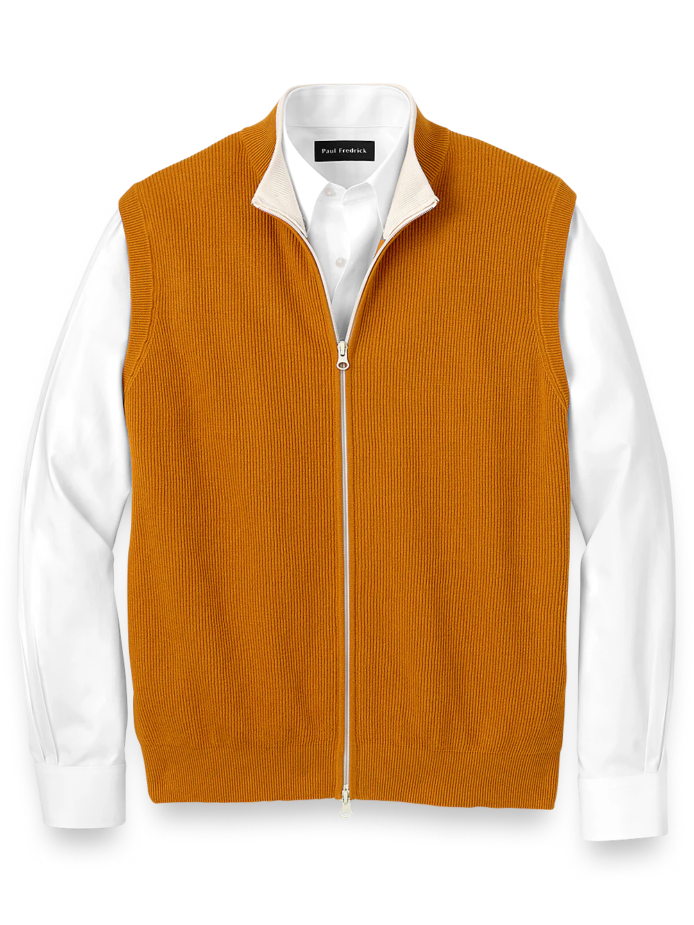 Cotton Full Zip Mock Neck Vest - Rust