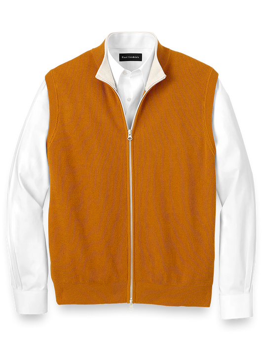 Cotton Full Zip Mock Neck Vest - Rust